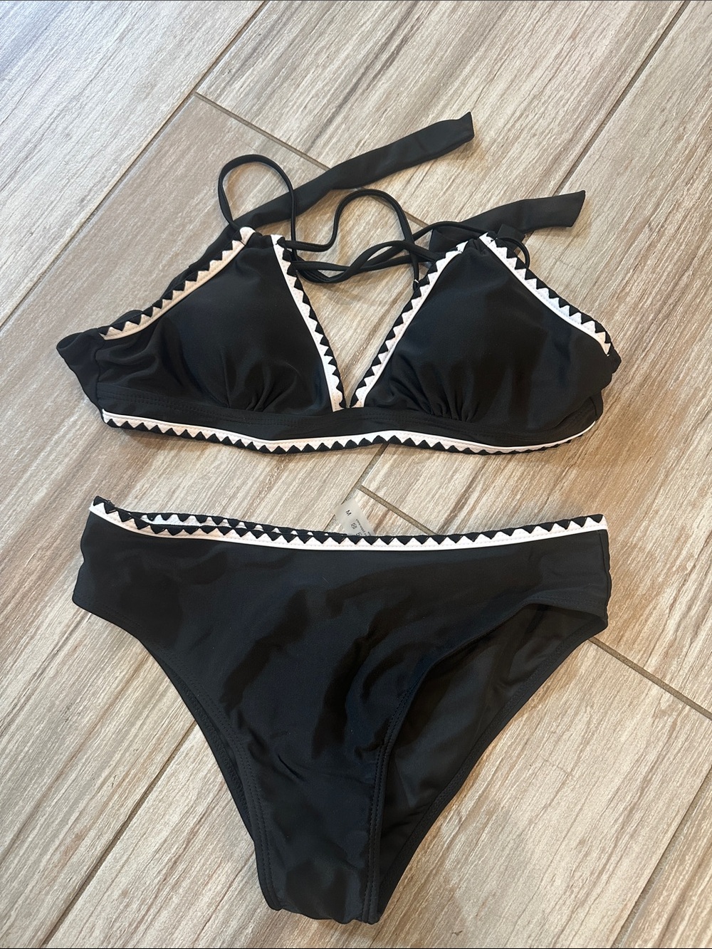 Women’s Black Triangle Bikini with White Trim